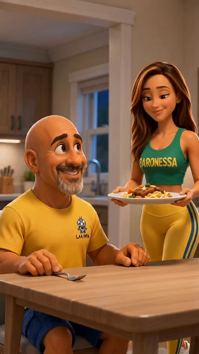 Julia serving Mikki a plate of food — Her Cooking